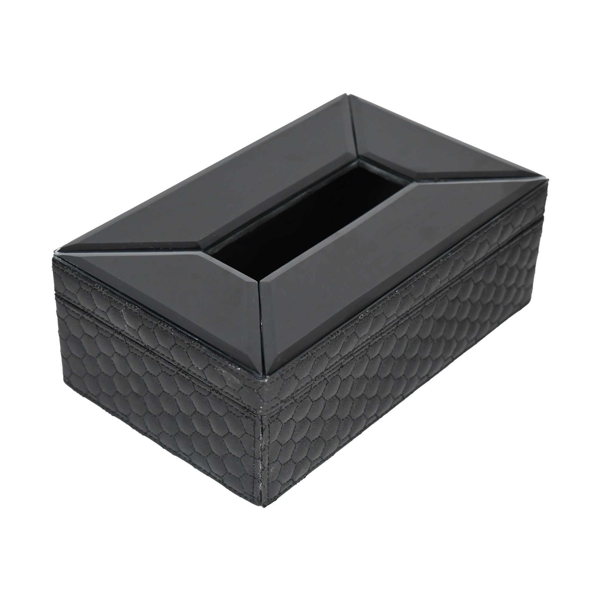 Premium Quilted Leatherite Tissue Box with Black Mirror